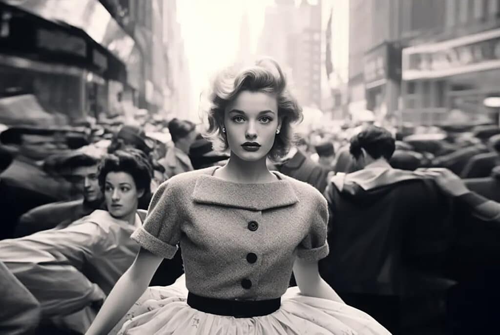 AI generated image of Marilyn Monroe in Times Square, New York.